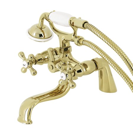 KINGSTON BRASS KS227PB Deck Mount Clawfoot Tub Faucet with Hand Shower, Polished Brass KS227PB
